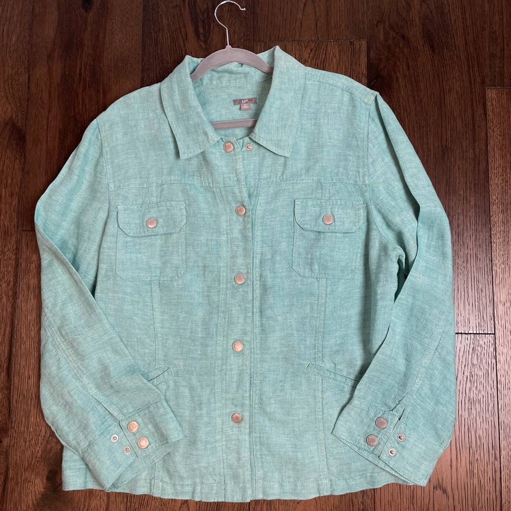 J. Jill Aqua Blue Linen Jacket XL
